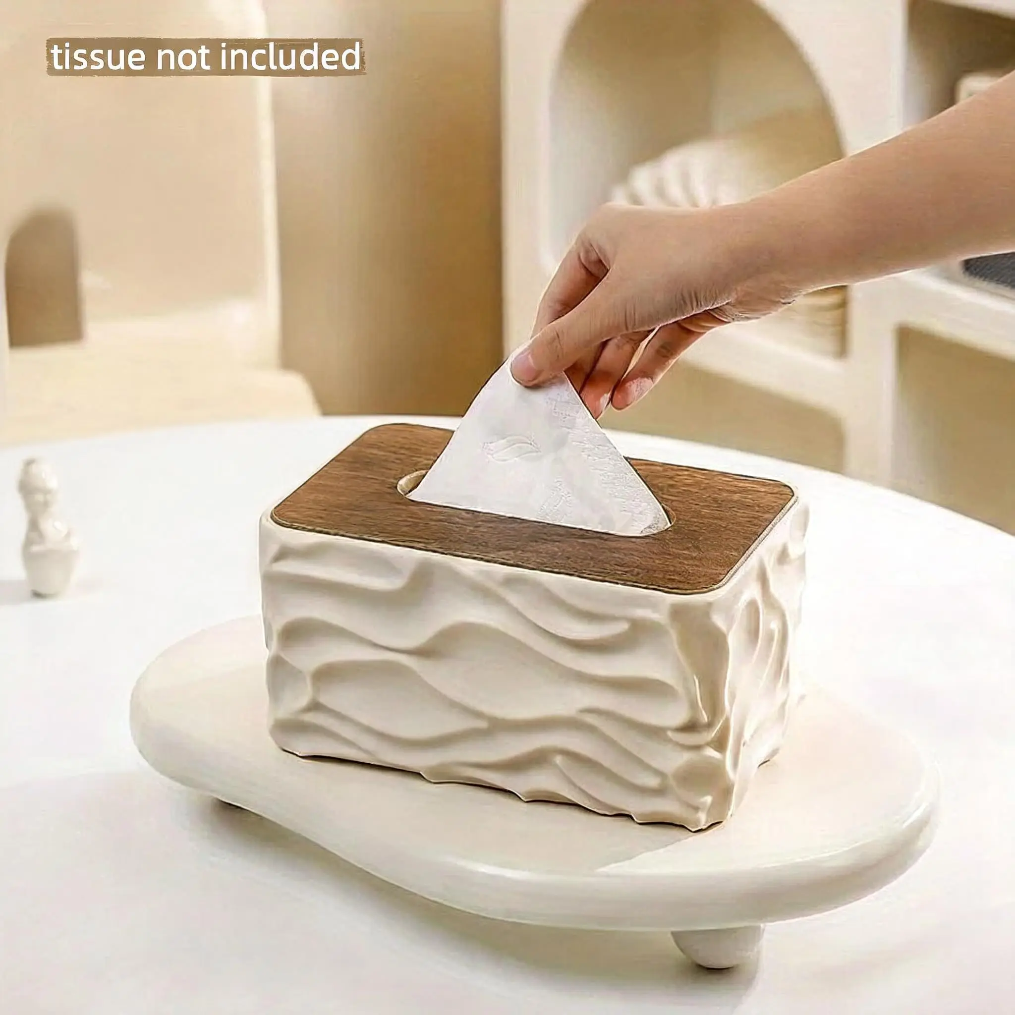 1pc Modern Minimalist Large Tissue Box Holder with Polished Brown Lid - Square Plastic Storage Organizer Suitable for Bathroom & Living Room, Durable Tissue Roll Dispenser for Home Decor, Space-Saving Design, Contemporary Design