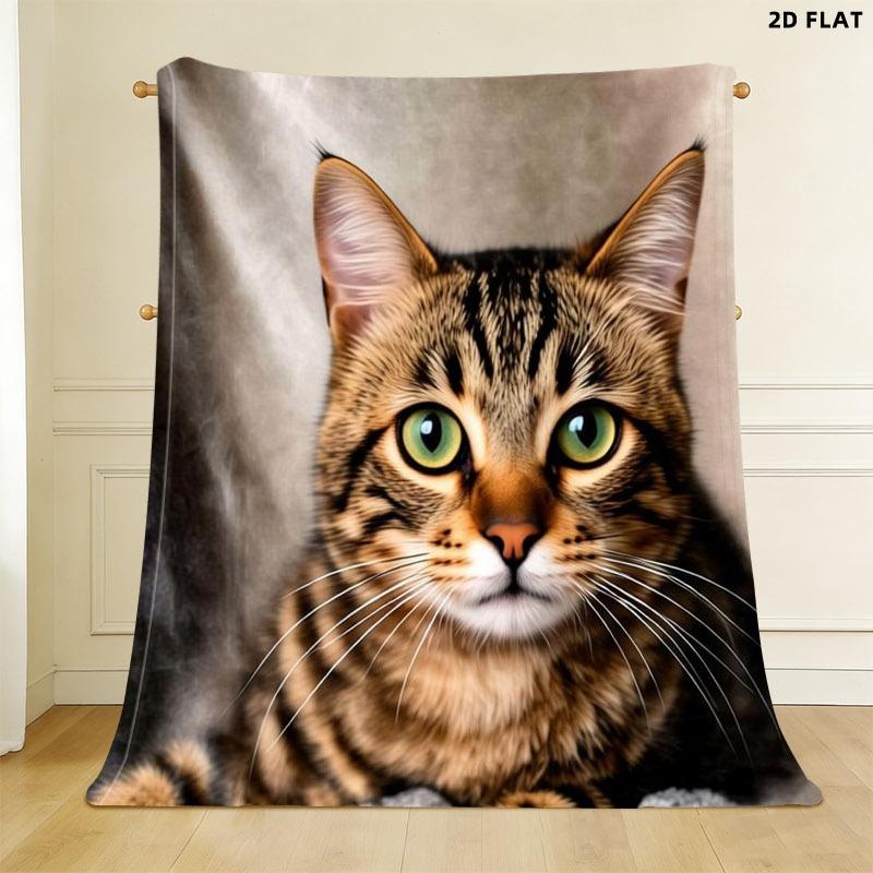 Cozy Gray Textured Throw Blanket, Single - Sided Printed, Multiple Specifications Available, Perfect for Napping & Lounge, Featuring a Tabby Cat Design, Soft & Warm Fabric for Comfortable Relaxation