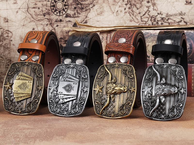 BELTROAD Western Cowboy Belts for Men Women, Mens Western Belt Bull Buckle Country Belt Cowboy Leather Belt for Jeans