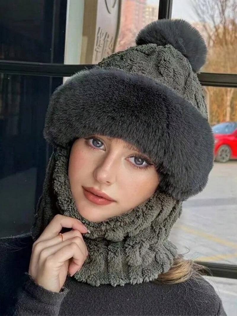 Fashion Striped Hat Scarf Combo, Fleece Lined Thick Windproof Cold-Resistant, Outdoor Hooded Mask for Cycling, Fall & Winter Unisex