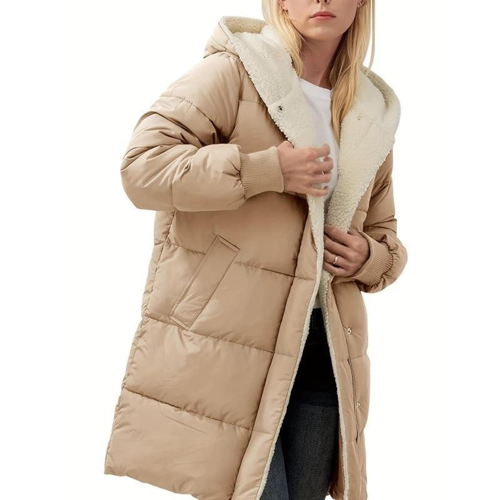 Womens Winter Warm Coats Shearling Lined Long Hooded Puffer Jacket Tops Womenswear