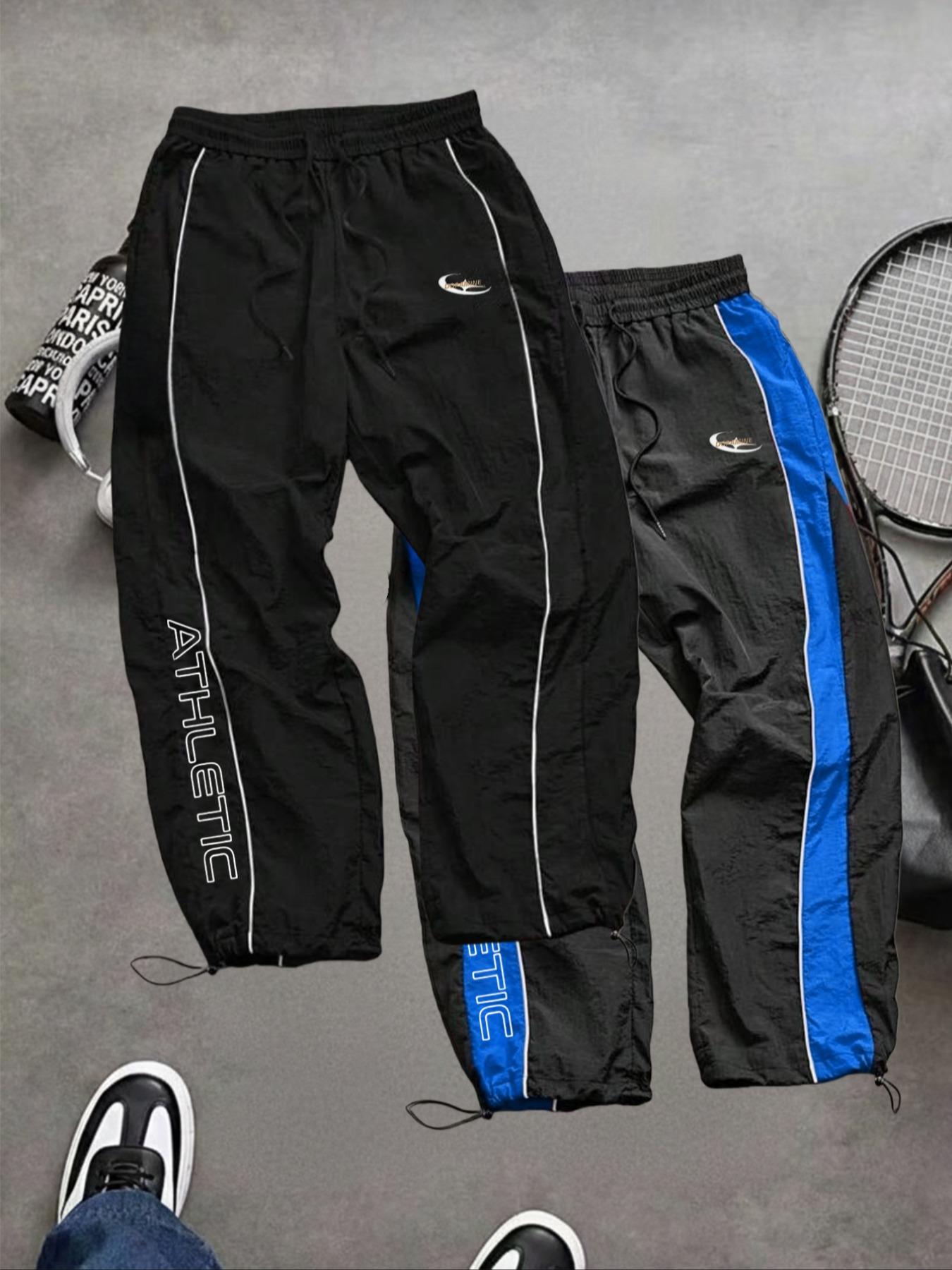 Men's Fashion Casual Sports Pants, Unique Print, Taslon Fabric, Lightweight Breathable, Side Stripes, Drawstring Waist, Adjustable Elastic Cuffs, Athletic Running Pants