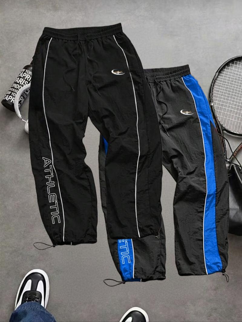 Men's Fashion Casual Sports Pants, Unique Print, Taslon Fabric, Lightweight Breathable, Side Stripes, Drawstring Waist, Adjustable Elastic Cuffs, Athletic Running Pants