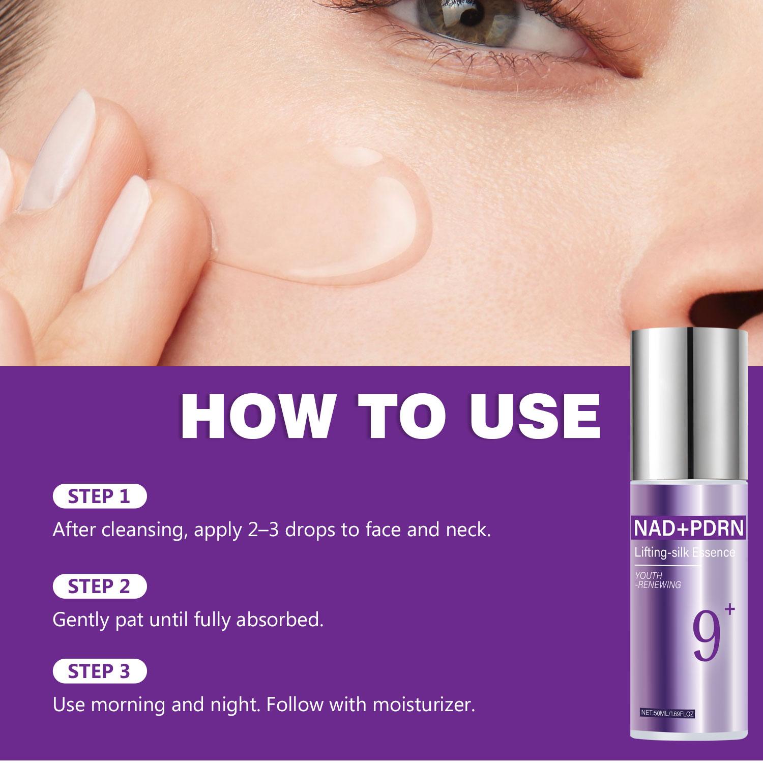 9+ NAD+PDRN Lifting-sil Essence | No.9 Essence | NAD+ BIO Lifting-sil Essence | Firming, Reduce Wrinkles, Fine Lines | Peptides, NAD+ | Serum for Sagging, Aging, Dull Skin | 1.69 fl. oz.