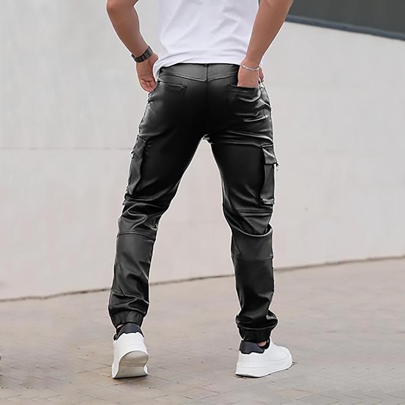 GINGTTO Mens Slim Fit Pants Stretch Pu Faux Leather Motorcycle Biker Pants