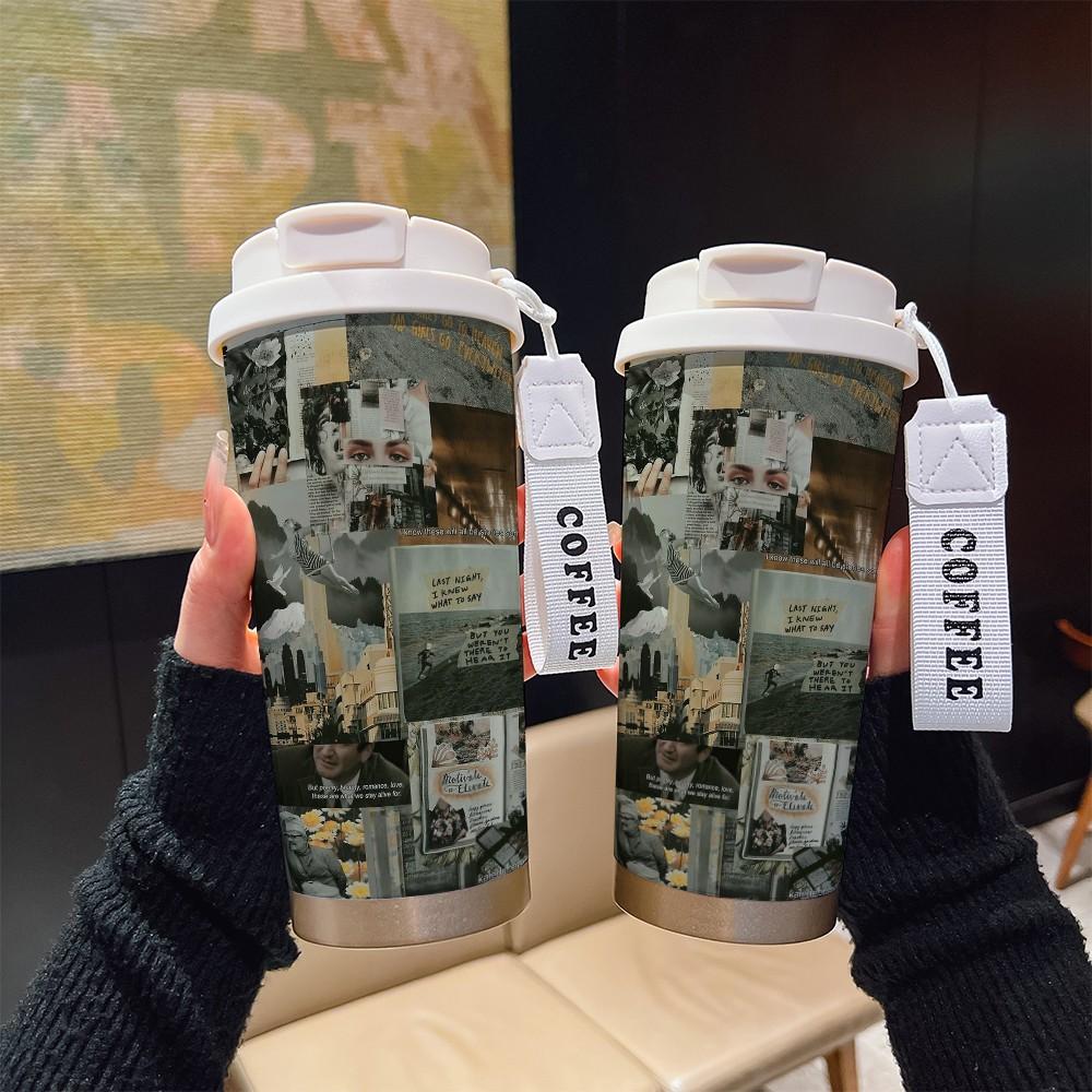 Abstract Pattern Coffee Cup, Portable Dual Drink Insulated Tumbler, Keeps Warm/cold, Stylish, Ideal for Office, Travel, Sports, Golf