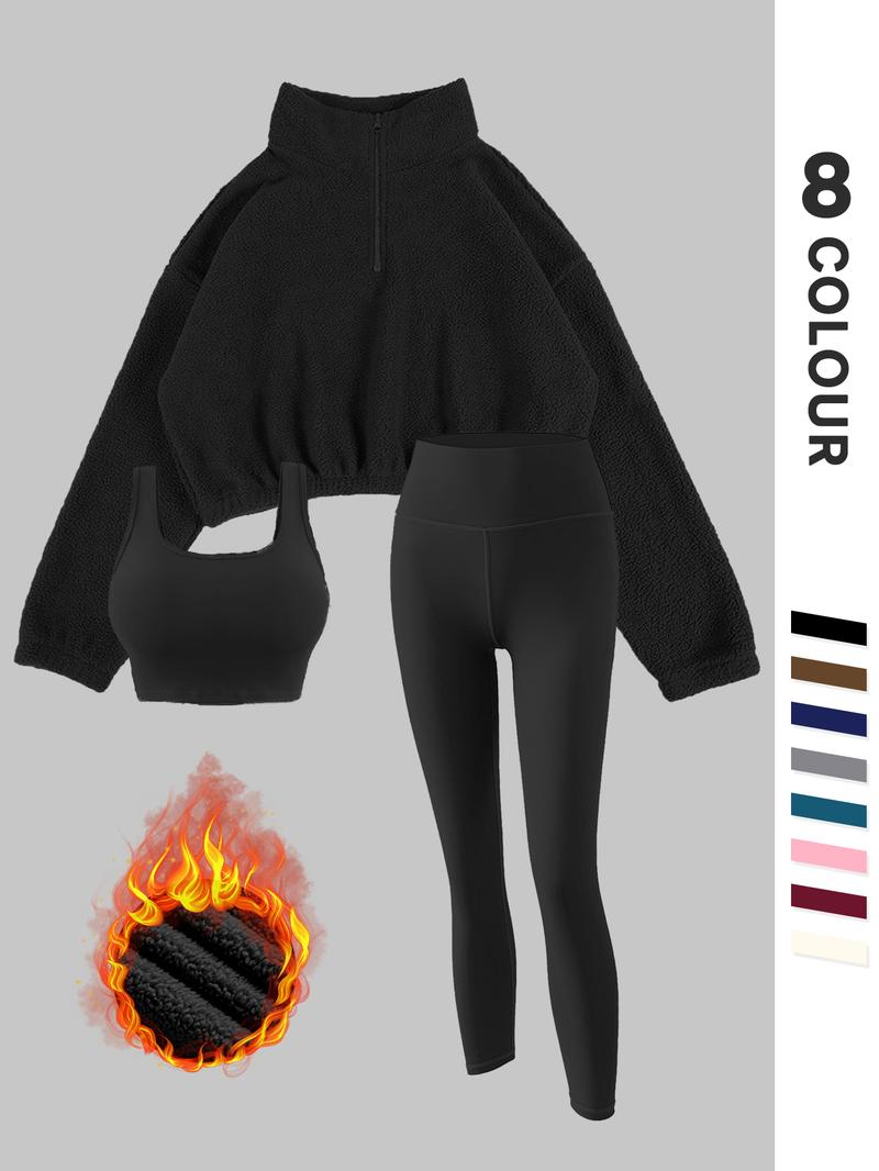 Women's Fleece-Lined Tracksuit Set, Cozy 3-Piece Outfits For Gym, Ideal Valentine'S Gift