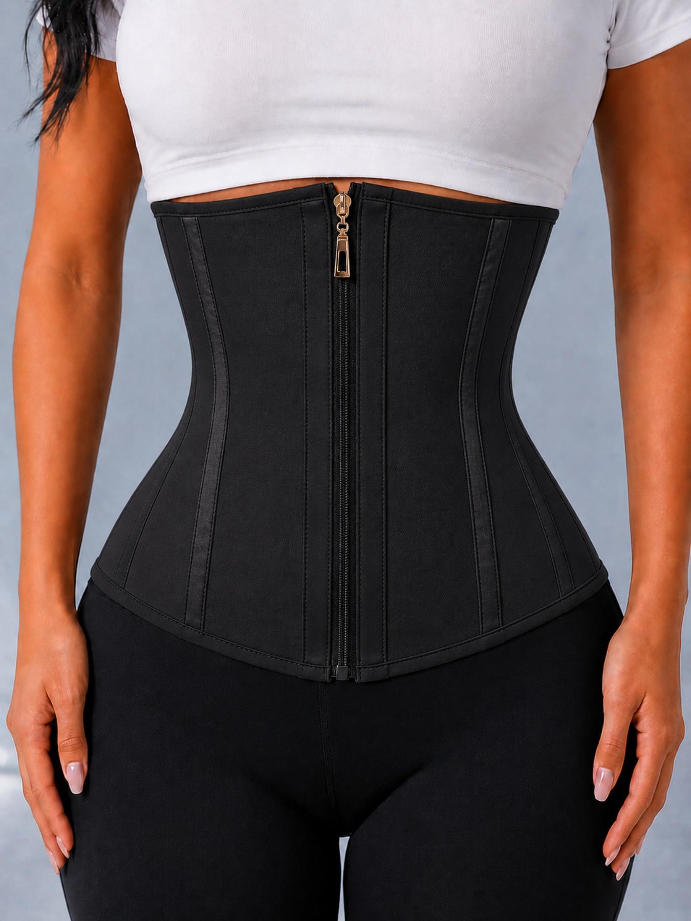 1 Count Women's Solid Black Adjustable Zipper & Hook-Eye Closure Shapewear Belt, Fajas, Waist Trainer, Sporty Tummy Control Cincher for Yoga Workout, Sports Girdle, Shaping Corset, Shapewear for All Seasons Daily Wear, Underwear Fit