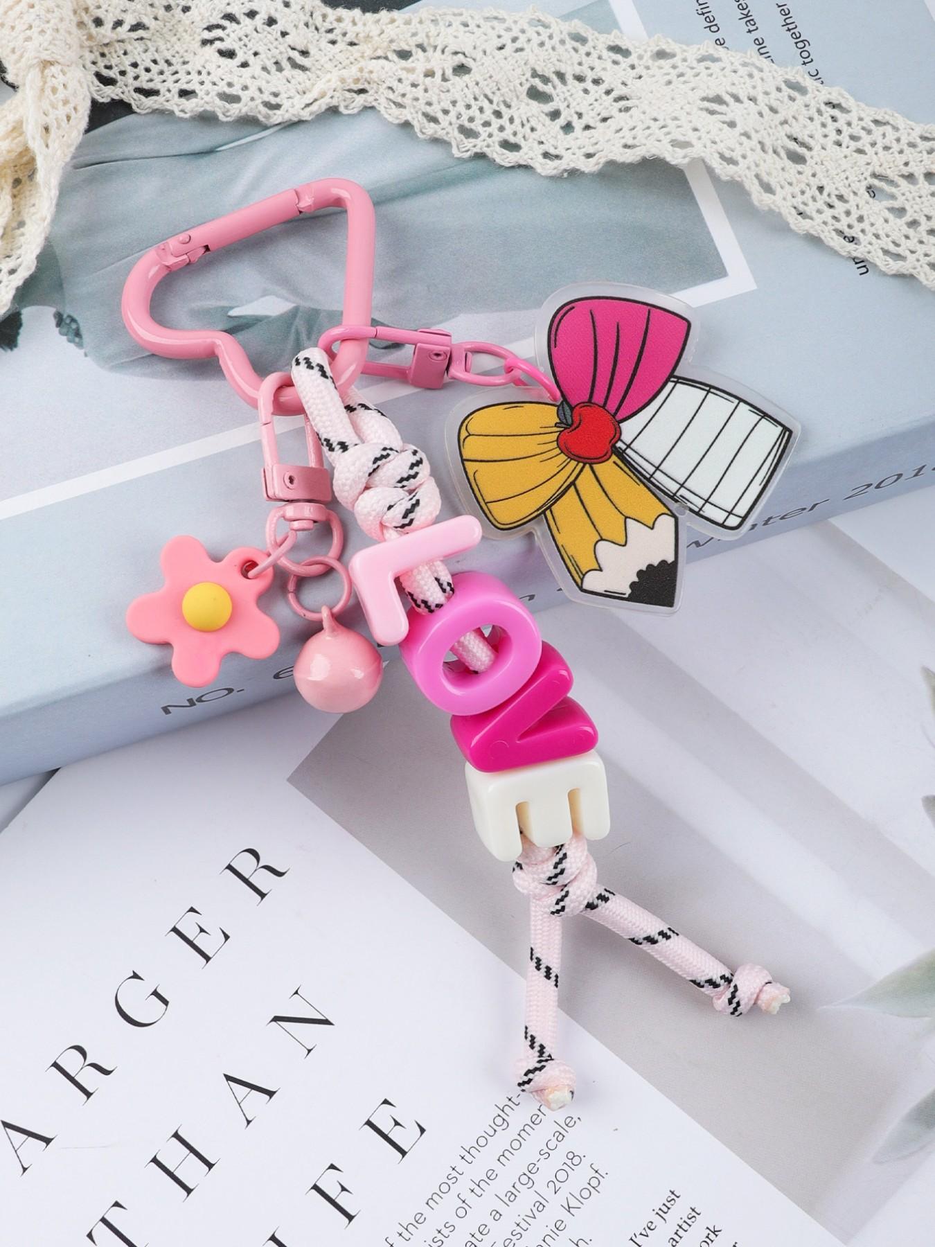 1pc Love Bow Bell Keychain, Acrylic Colorful Letter Keyring, Personalized Name Gift for Birthday Christmas Valentine's Day