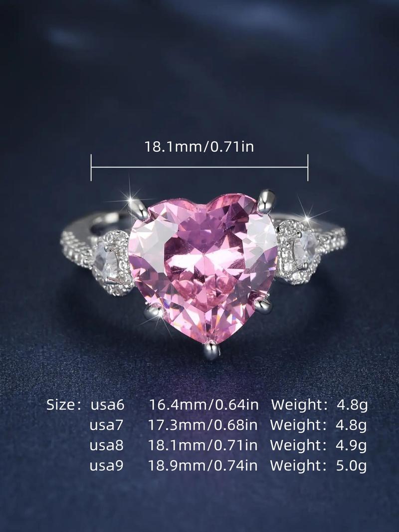 1 Piece Elegant Heart Shaped Artificial Zircon Ring, Fashion Accessories for Women, Trendy Accessories for Party and Daily Life, Valentine's Day, Girlfriend Gifts