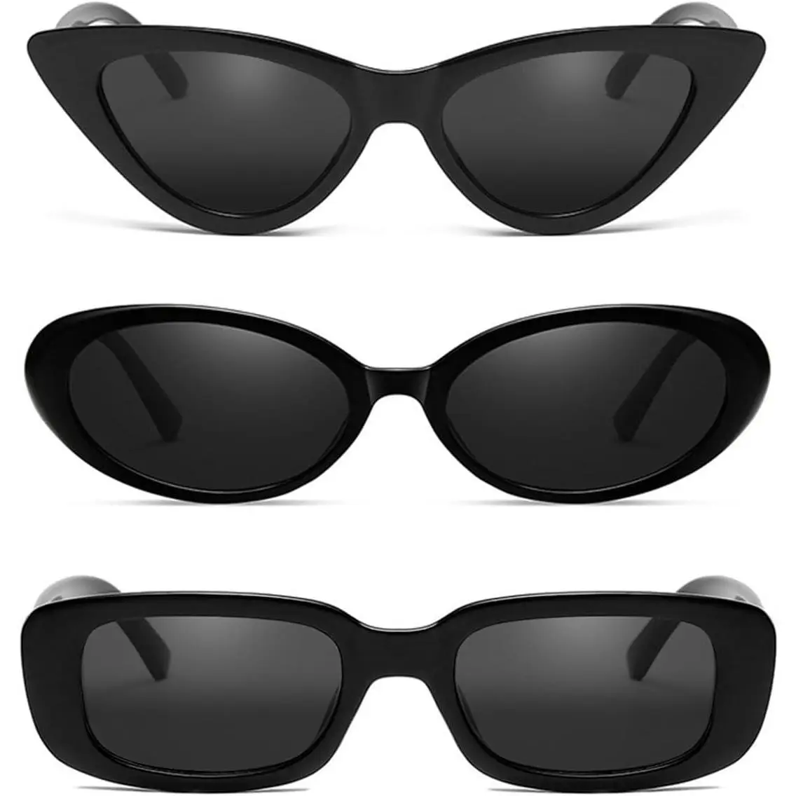 Women's Sunglasses Set, 3 count, Rectangle, Oval, Narrow  Eye,  Style