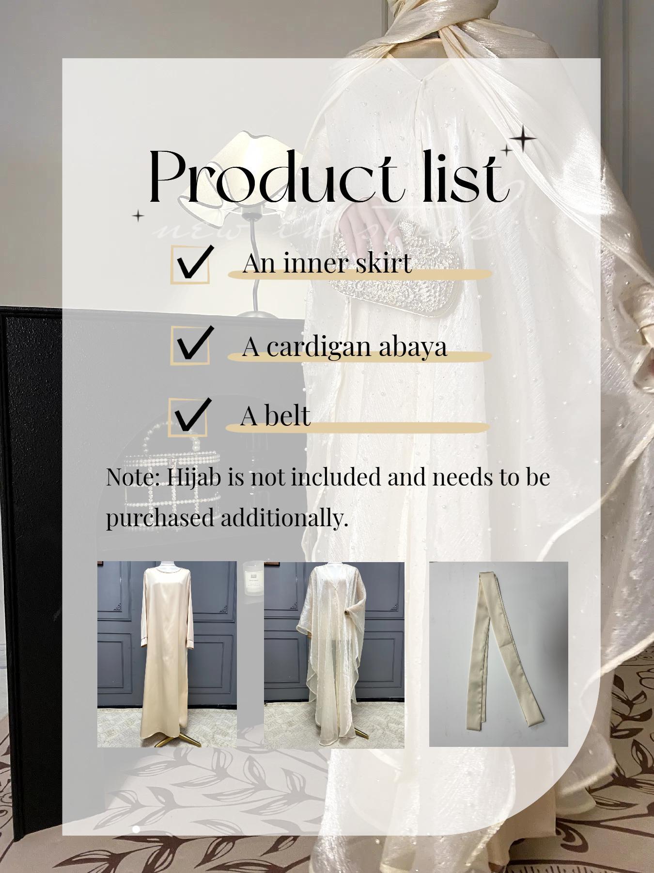 CL01 Starlight sparkling pearl abaya, two piece suit, abaya cardigan, bottoming dress Modest Beige Women Chiffon Chic【Fashionweek】 Modern