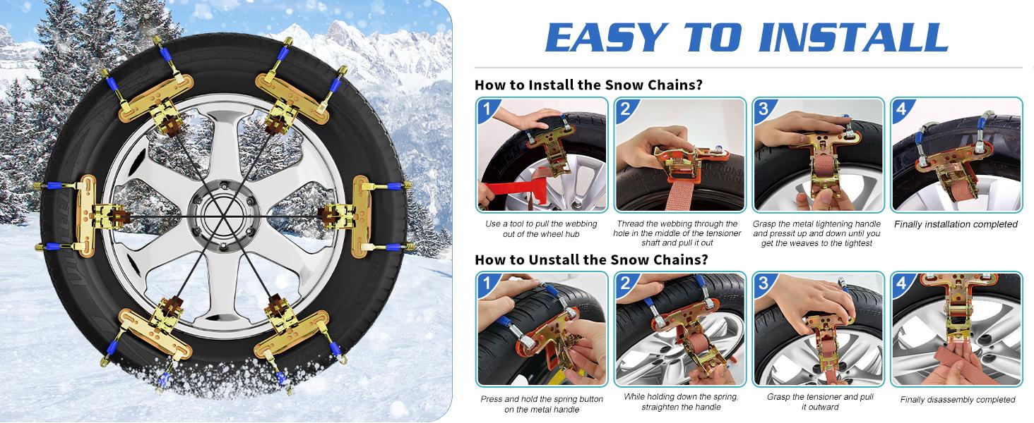 10 Pack Tire Snow Chains, Adjustable Universal for Car SUV Pickup Truck Anti-skid Snow Tire Chains for Tire Width 215-285mm, with Tool Kit