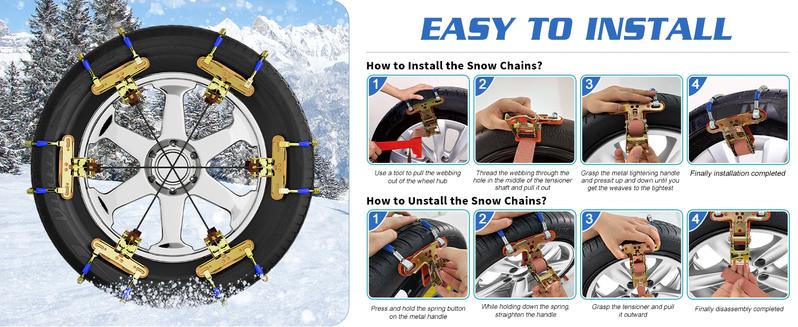 10 Pack Tire Snow Chains, Adjustable Universal for Car SUV Pickup Truck Anti-skid Snow Tire Chains for Tire Width 215-285mm, with Tool Kit
