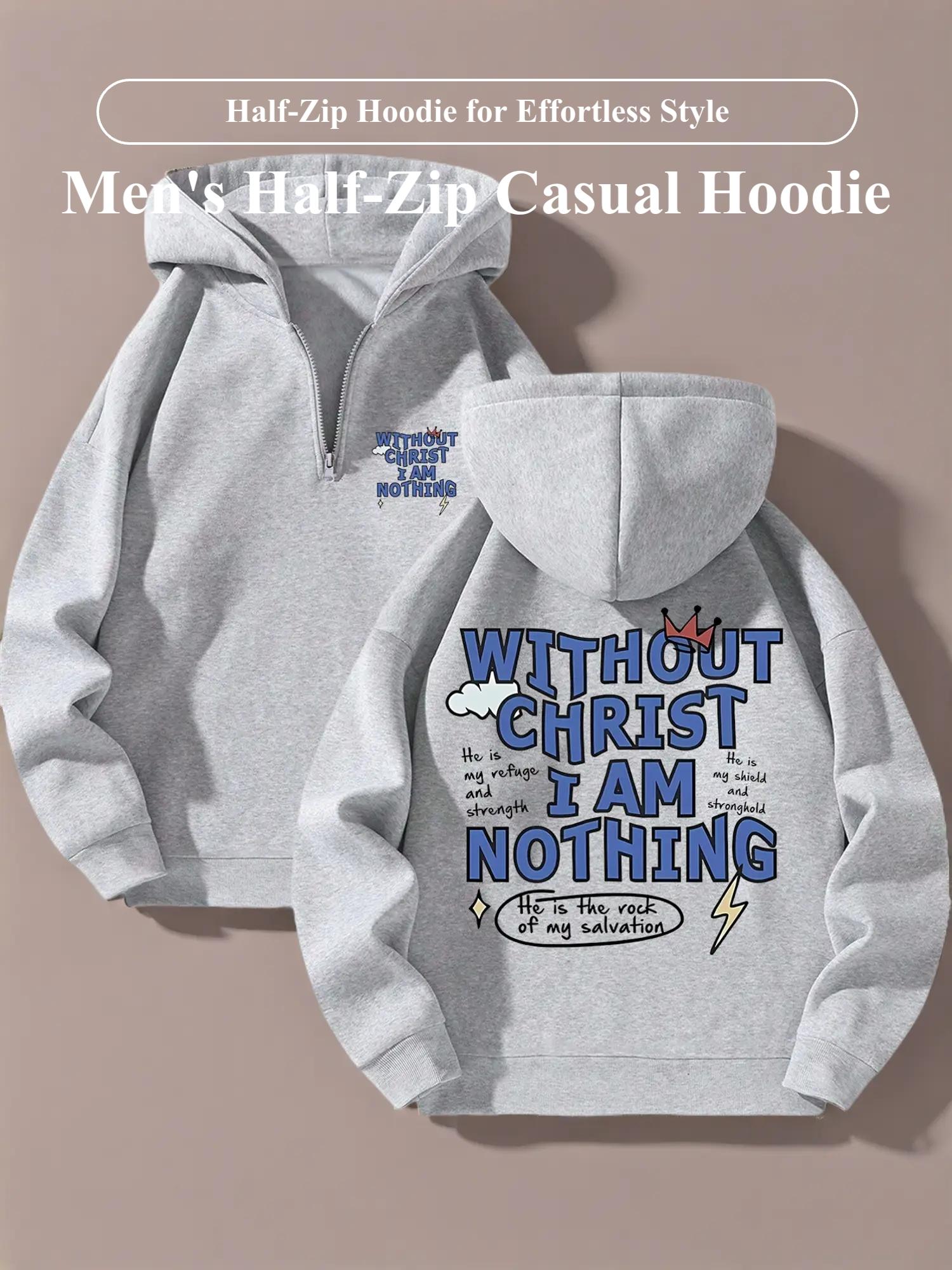 Men's Half-Zip Hoodie, Casual Loose-Fit Hooded Sweatshirt, Half Zip Pullover, Perfect for Daily Wear, Comfortable Fabric, Ideal for Fall & Winter Seasons
