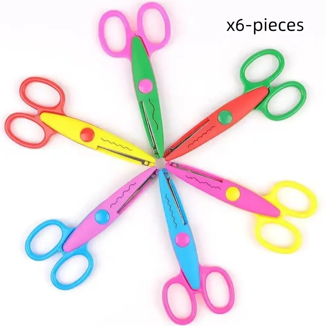 6pcs High-Quality PP Plastic Art Scissors, Handmade Office Scissors, Child Scissors, Wave Edge Cutting, Safe for DIY Projects, Classroom Supplies