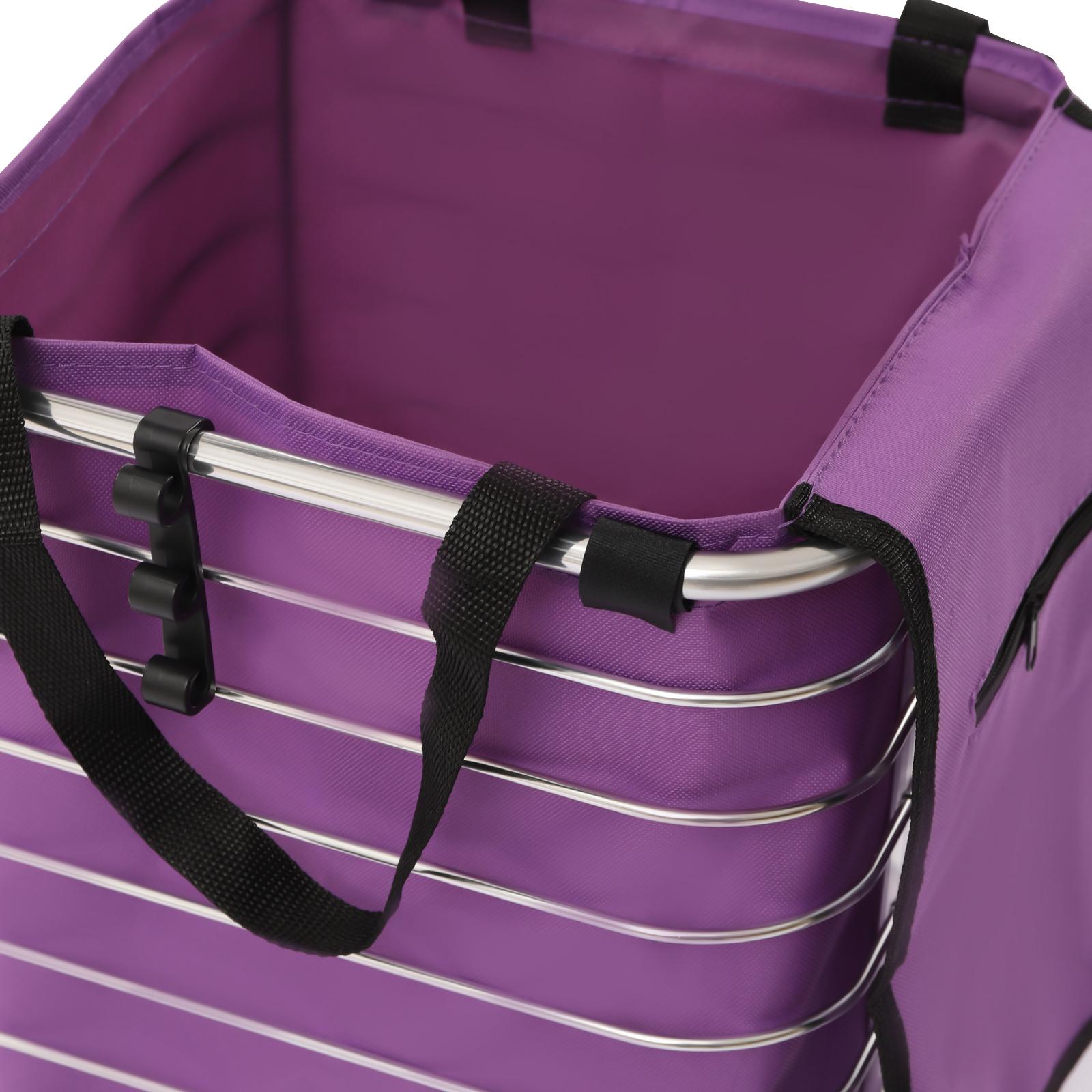 Heavy Duty Folding Shopping Cart with Wheels 40kg Capacity 35L Foldable Grocery Laundry Utility Wagon for Supermarket Picnic Moving Purple Silver