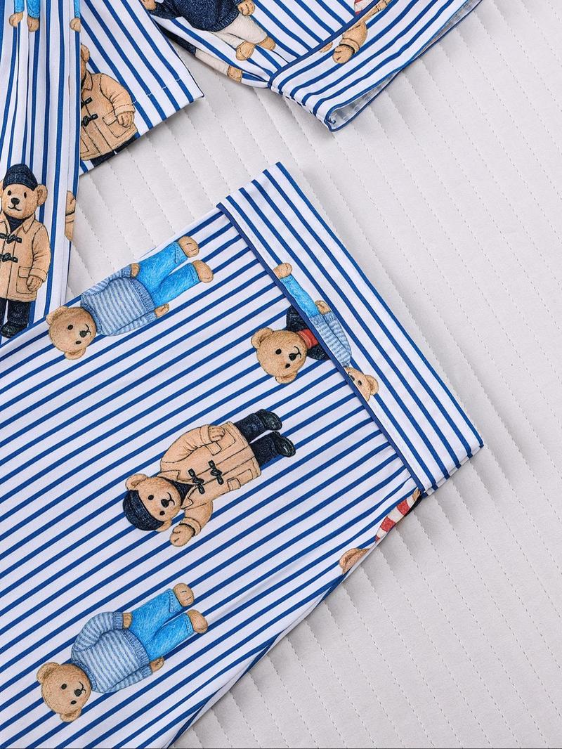 Women's Fall & Winter Pajama Set, Bear Print Sleepwear, Casual Long Sleeve Shirt and Elastic Pants, Soft and Stretchy Fabric