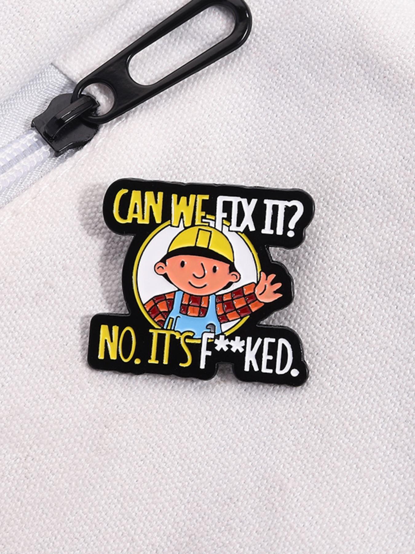 Cartoon Hard Hat Worker Design Brooch, Funny Letter Pattern Brooch, Fashion Accessories for Men & Women, Trendy All-match & Exquisite Brooch for Birthday Gift, Hat Pins