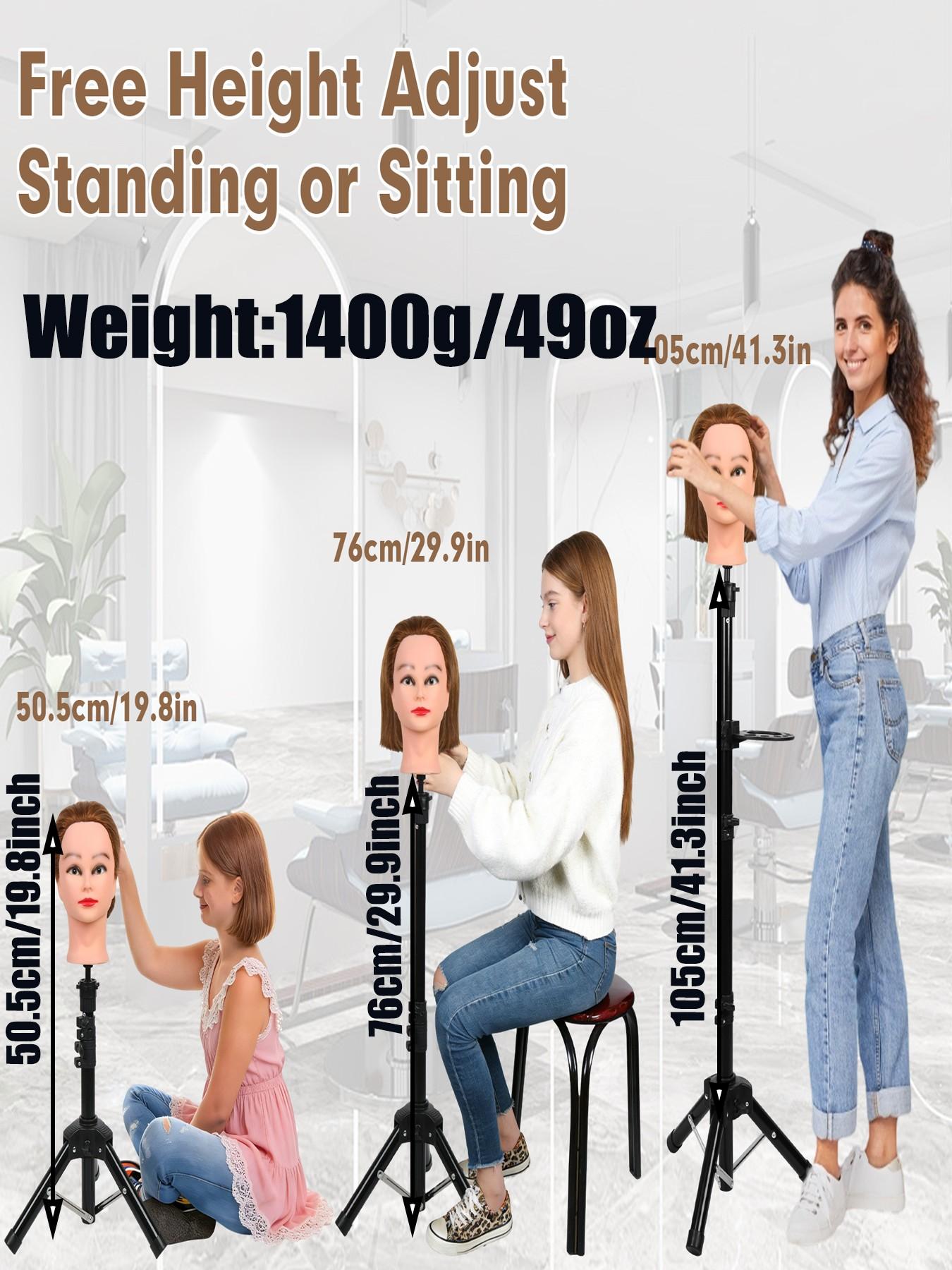 Mannequin Head Stand, Reinforced Metal Wig Stand Tripod Base with Tool Tray, Adjustable Height 18-47 inch Wig Head Stand for Styling Stability, Hair Tools