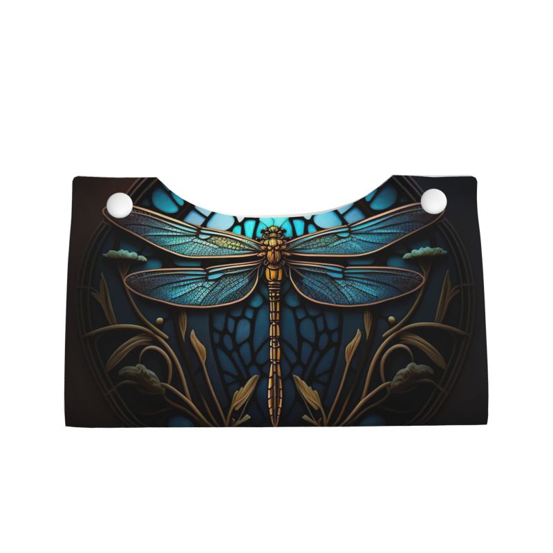 1pcs dragonfly PU leather rectangular tissue box cover, bathroom tissue holder, car tissue holder for bathroom, car, bedroom, Bathroom Accessories