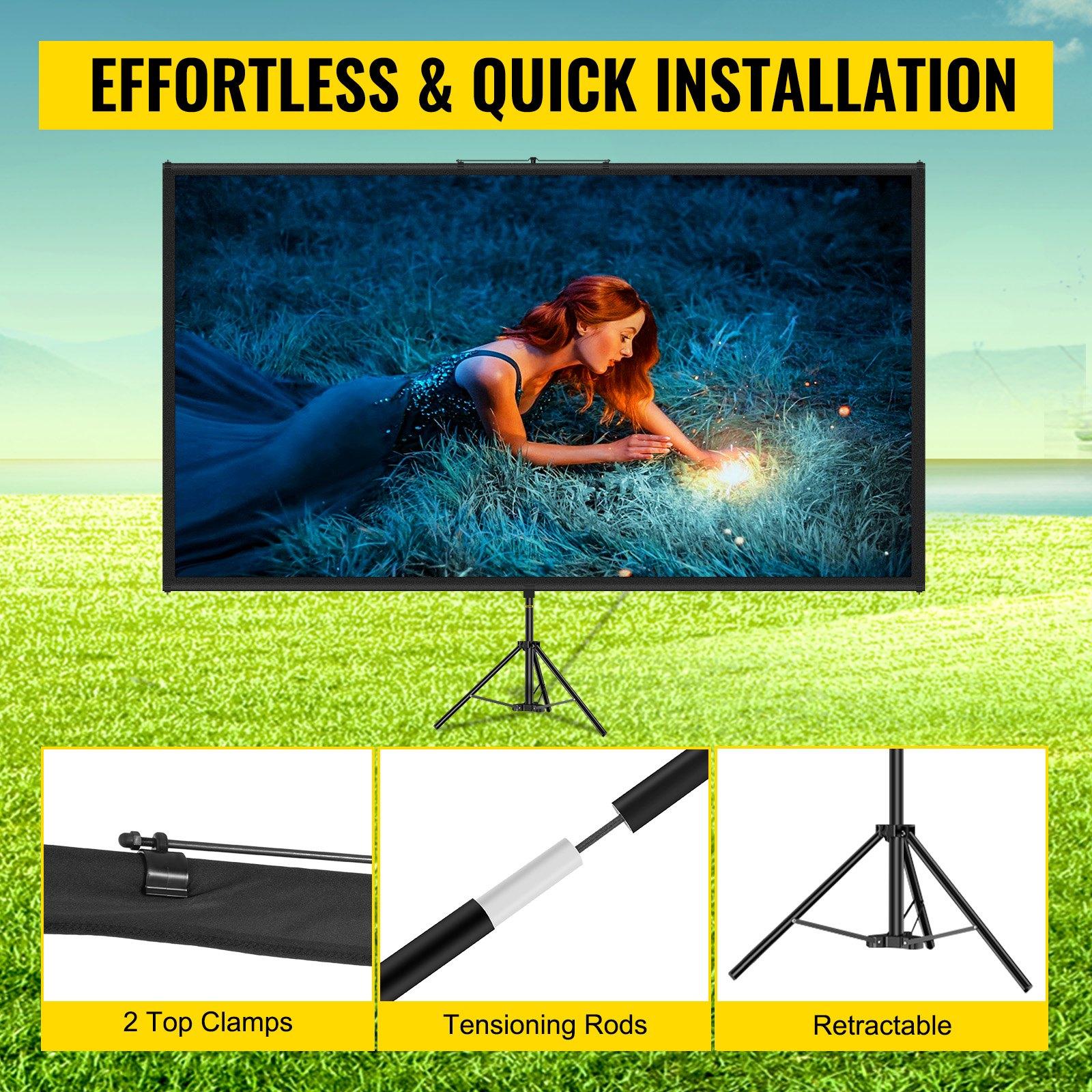 fathersdaygift  VEVOR Tripod Projector Screen with Stand 80 inch 16: 9 4K HD Projection Screen Stand Wrinkle-Free Height Adjustable Portable Screen for Projector Indoor Outdoor for Movie, Home Cinema, Gaming, Office