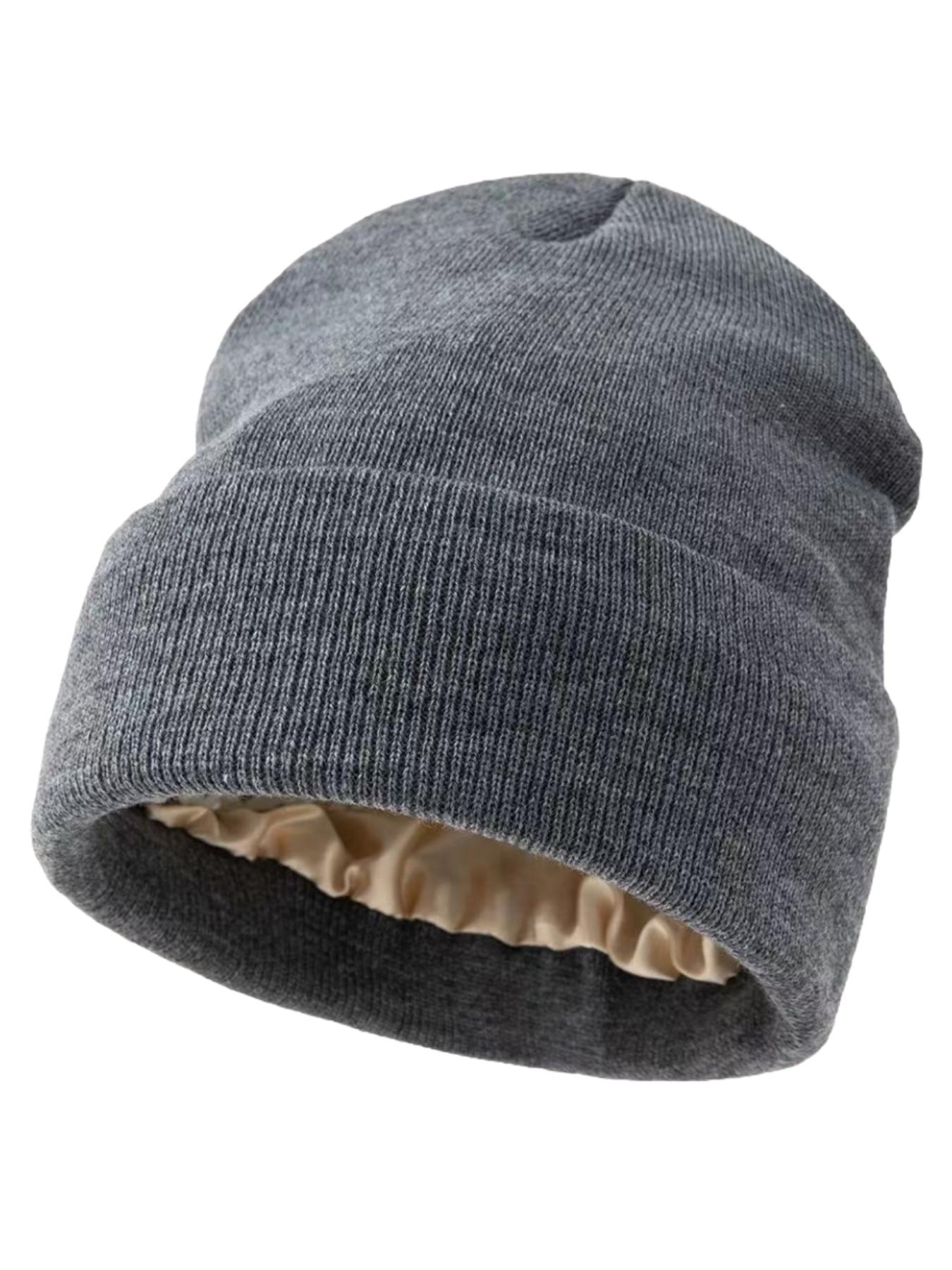 Autumn Winter Satin Knit Hat, Large Head Circumference Warm Beanie, Solid Color Cold Cap, Unisex for Kids over 13 Years, Outdoor Sports, Knitting Beanie