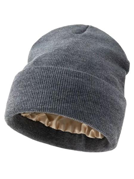 Autumn Winter Satin Knit Hat, Large Head Circumference Warm Beanie, Solid Color Cold Cap, Unisex for Kids over 13 Years, Outdoor Sports, Knitting Beanie
