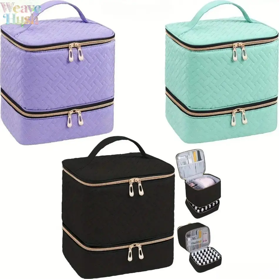 Large‑Capacity Double‑Layer Makeup Bag with Handle, Multi‑Compartment Cosmetic Organizer for Makeup & Nail Polish, Lightweight Portable Beauty Storage for Travel, Home & Beauty Salon