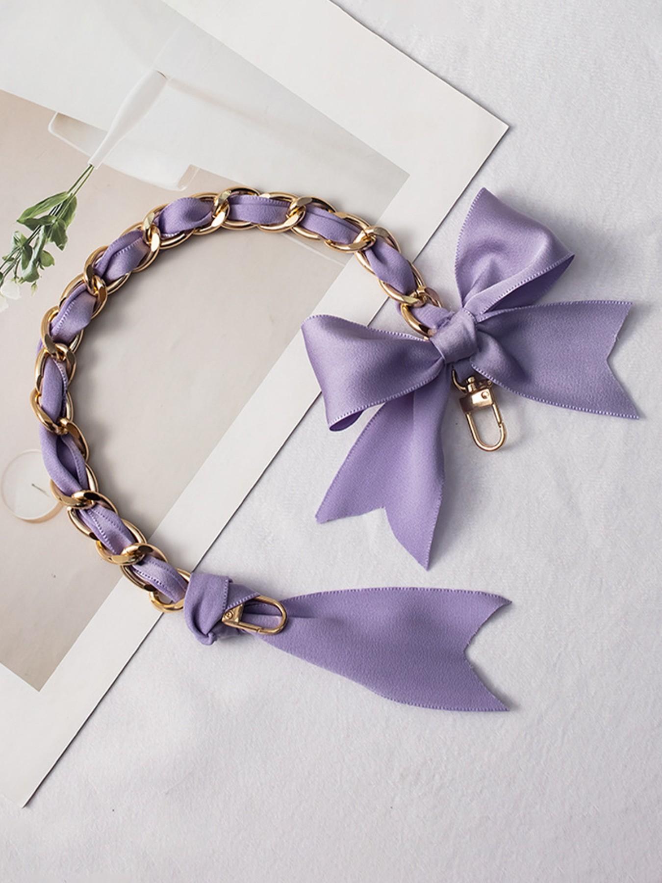 Luxury Satin Bow Bag Chain Strap, Gold Tone Chain Handbag Extender, Aesthetic Coquette Bag Charm, Perfect Birthday Christmas Valentine's Day Gift for Women Girls, Trendy Shoulder Strap for Tote Backpack