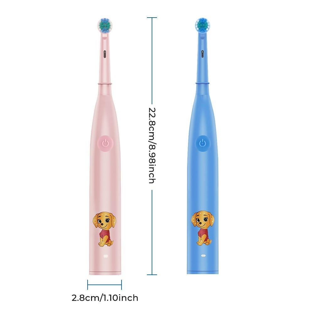 Rotating Childrens Electric Toothbrush, Rechargeable Toothbrush, 5 Speed Settings, Cartoon Kids Teeth Cleaning Brush with 4 Replacement Heads
