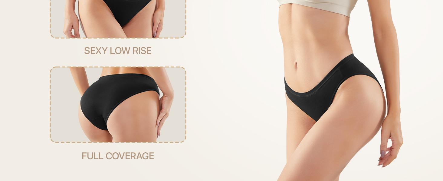 Women's 5-Pack Basic Cotton Hipster Panties - Fit, Stretchy, Comfortable, Sexy Low-Rise Briefs, Plus Size