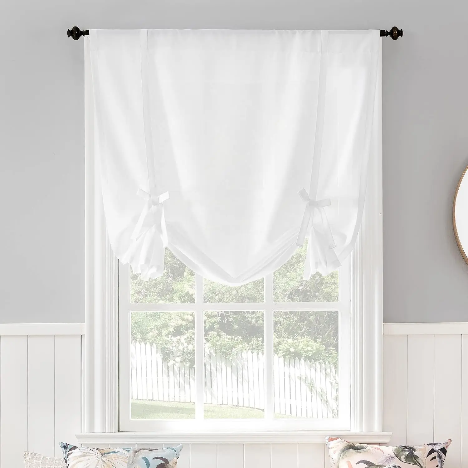No. 918 Heathered Texture Rod Pocket White Window Tie-up Shade, 40" W x 63" L