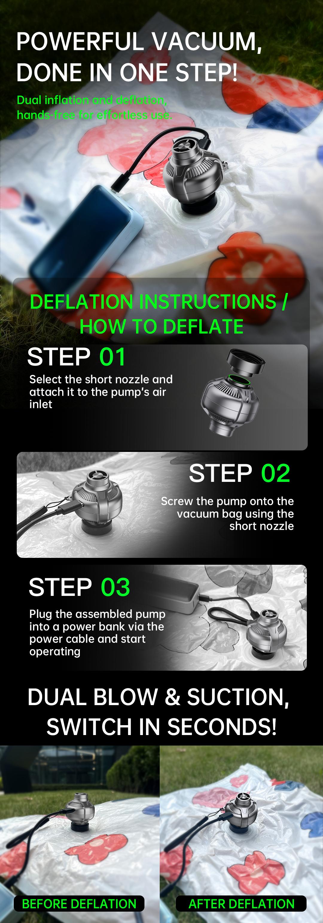 GT-02 Mini Air Pump 30g – Ultra-Light Mini Portable Electric Air Pump, 4-in-1 Inflate & Deflate Mini Vacuum Pump, Mini Inflator for Pool Floats, Air Mattress, Camping & Travel