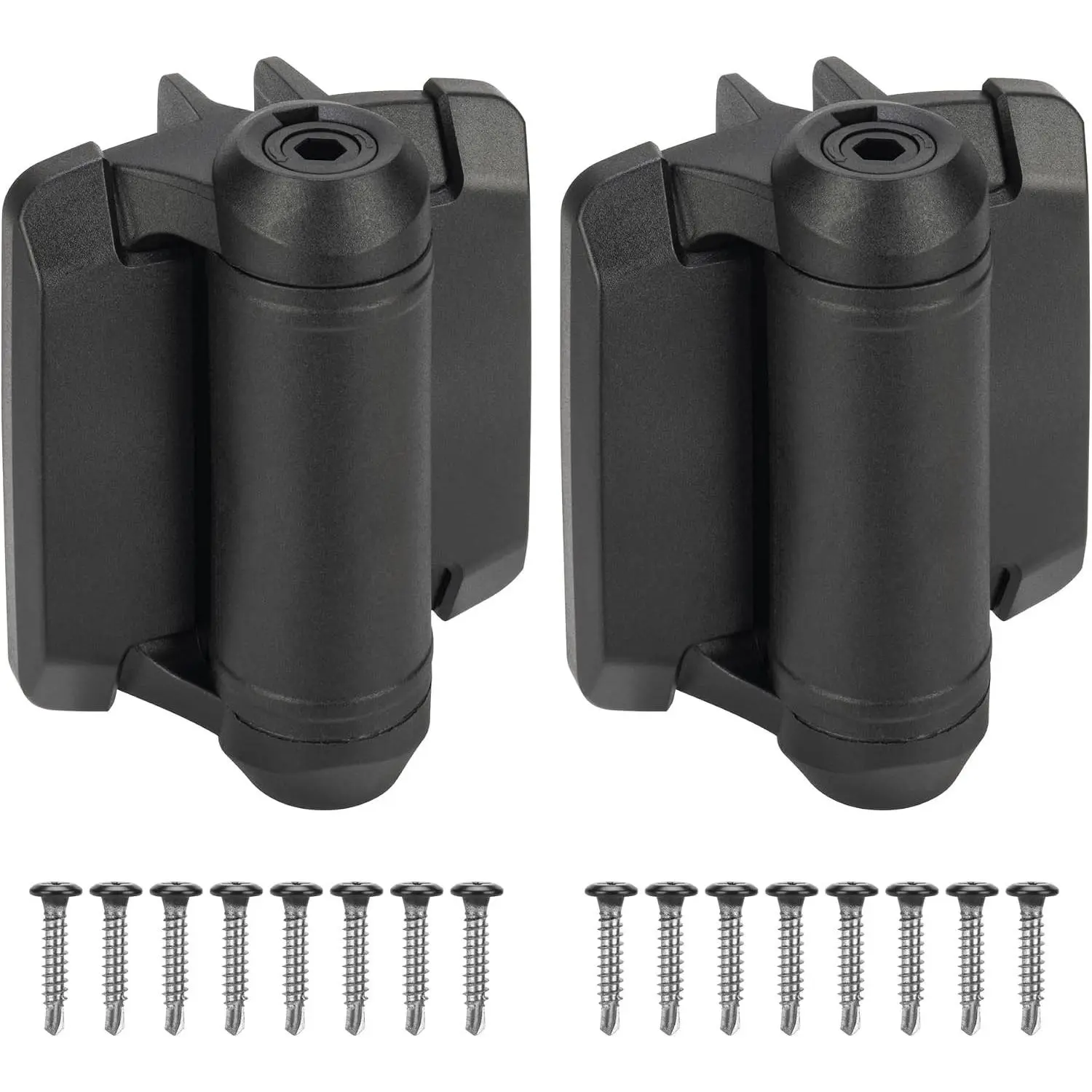 Heavy Duty Self Closing Gate Hinges with Safety Cap,Pool Gate Hinges with Alignment Legs No Rust and Adjustable Fence Hinges Kit for Outdoor Metal Gate,Vinyl Gates,Wood Gate,Black,2 Count