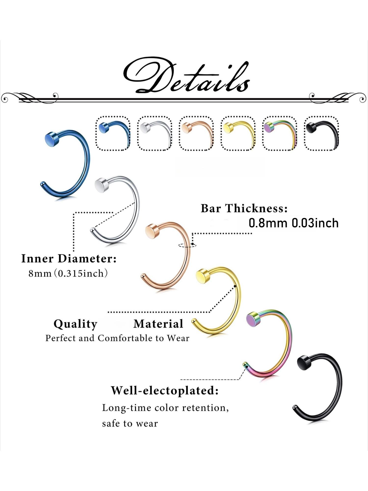 50 Pcs Colorful Classic Nose Piercing Set for Women Men Simple Fashionable Jewelry Options Assorted Collection Sparkling CZ Nose Studs Curved Nose Rings Discreet Clear Acrylic Retainers for Multiple Occasions Daily Wear Parties Vacations Formal Events