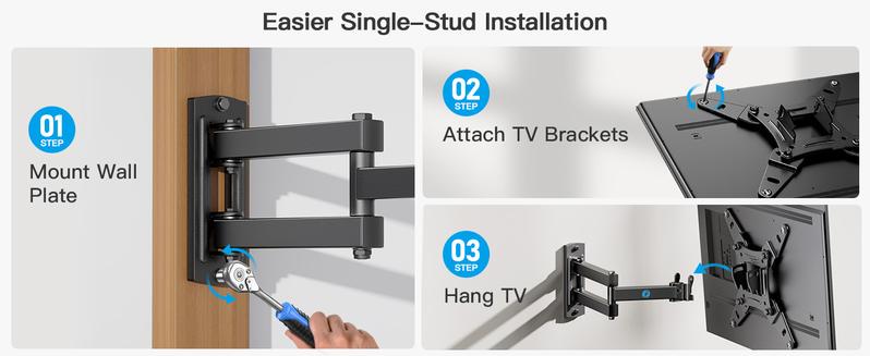 Pipishell Full Motion TV Monitor Wall Mount Bracket Articulating Arms Swivel Tilt Extension Rotation for Most 13-42 Inch LED LCD Flat Curved Screen TVs & Monitors, Max VESA 200x200mm up to 44lbs