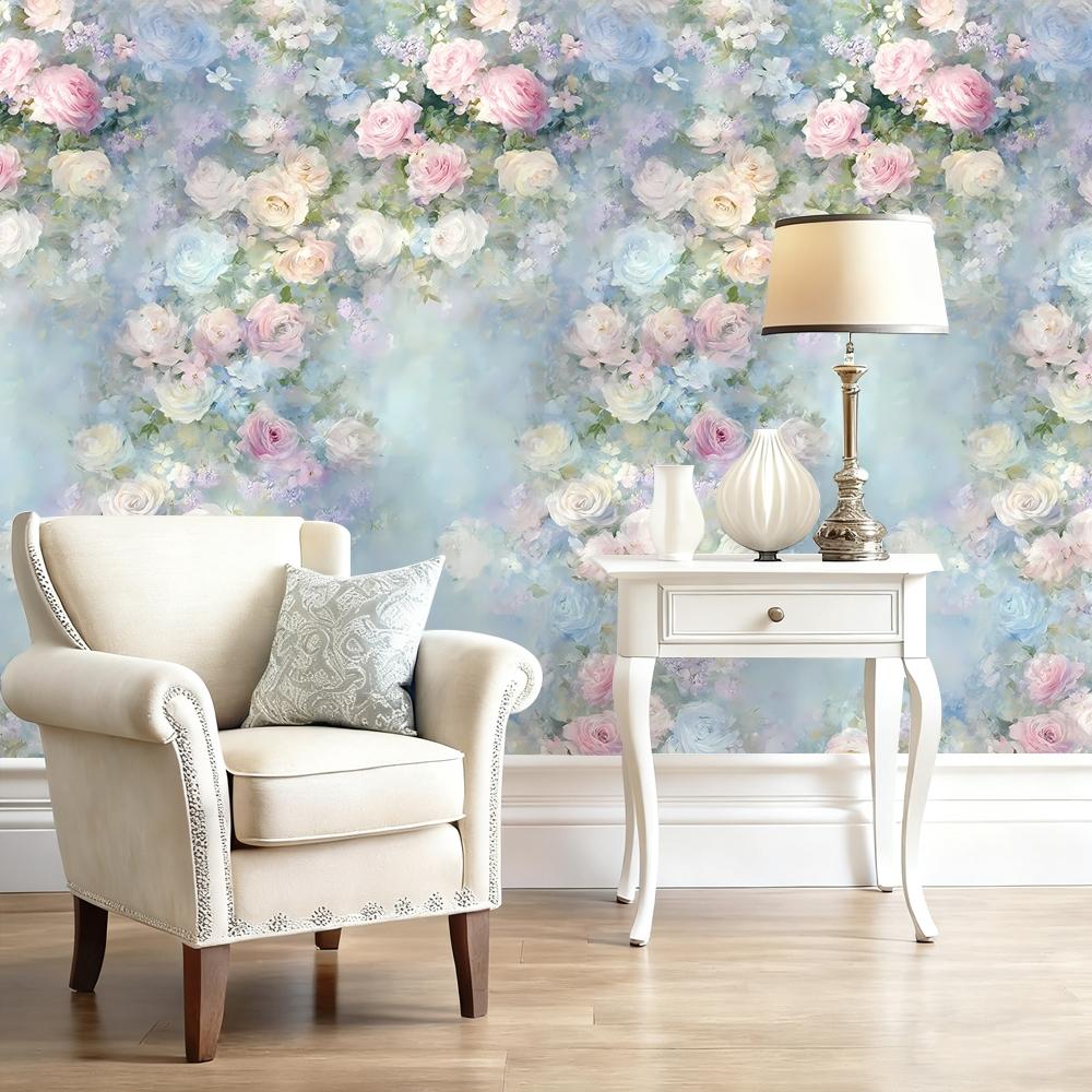 Tropical Floral Vinyl Wallpaper, Self-Adhesive Waterproof, Vibrant Oil Painting Design, Matte Finish, DIY Home Decor, Living Room, Bedroom, Office