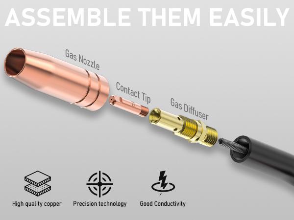 YESWELDER MIG Welding Gun Consumables Set Compatible with Most YESWELDER MIG Welders | .023"/.030"/.035" Tips, Nozzles & Diffusers for Lincoln Magnum 100L & Tweco Mini/#1 Torch
