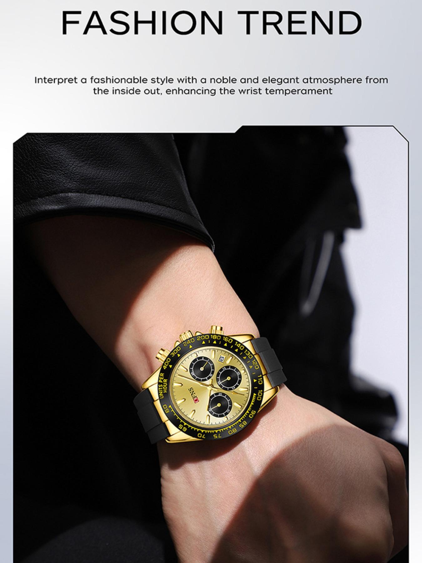 OFNS Quartz Watch, Waterproof Sport Three Eyes Six Hands Calendar, Men's Business Casual Night Light Fashion, Unisex Round Analog Face