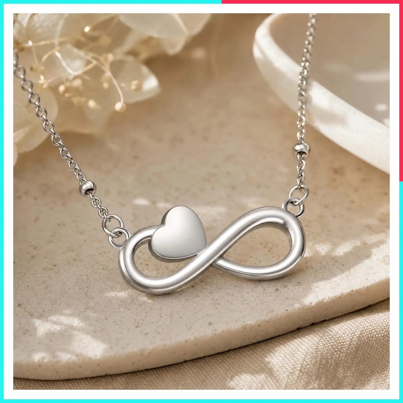 Infinity Heart Urn Necklace for Ashes, Stainless Steel Cremation Jewelry Memorial Pendant for Women and Men