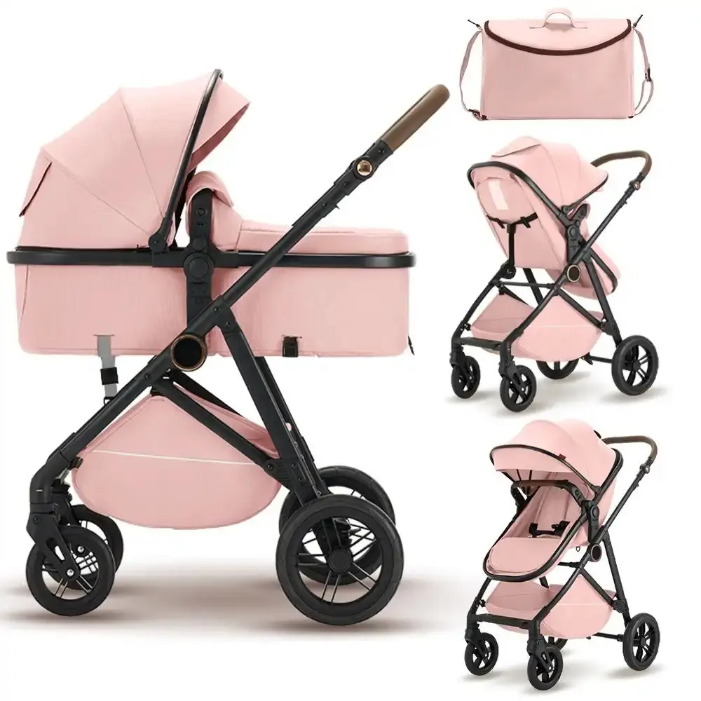 Baby Stroller, High Landscape Reversible Stroller for Newborn, Foldable Baby Pram with Reclining Seat, Convertible Infant Pushchair, Portable Travel Stroller, Adjustable Handle, Comfortable Baby Carriage for Outdoor Walks Toddler