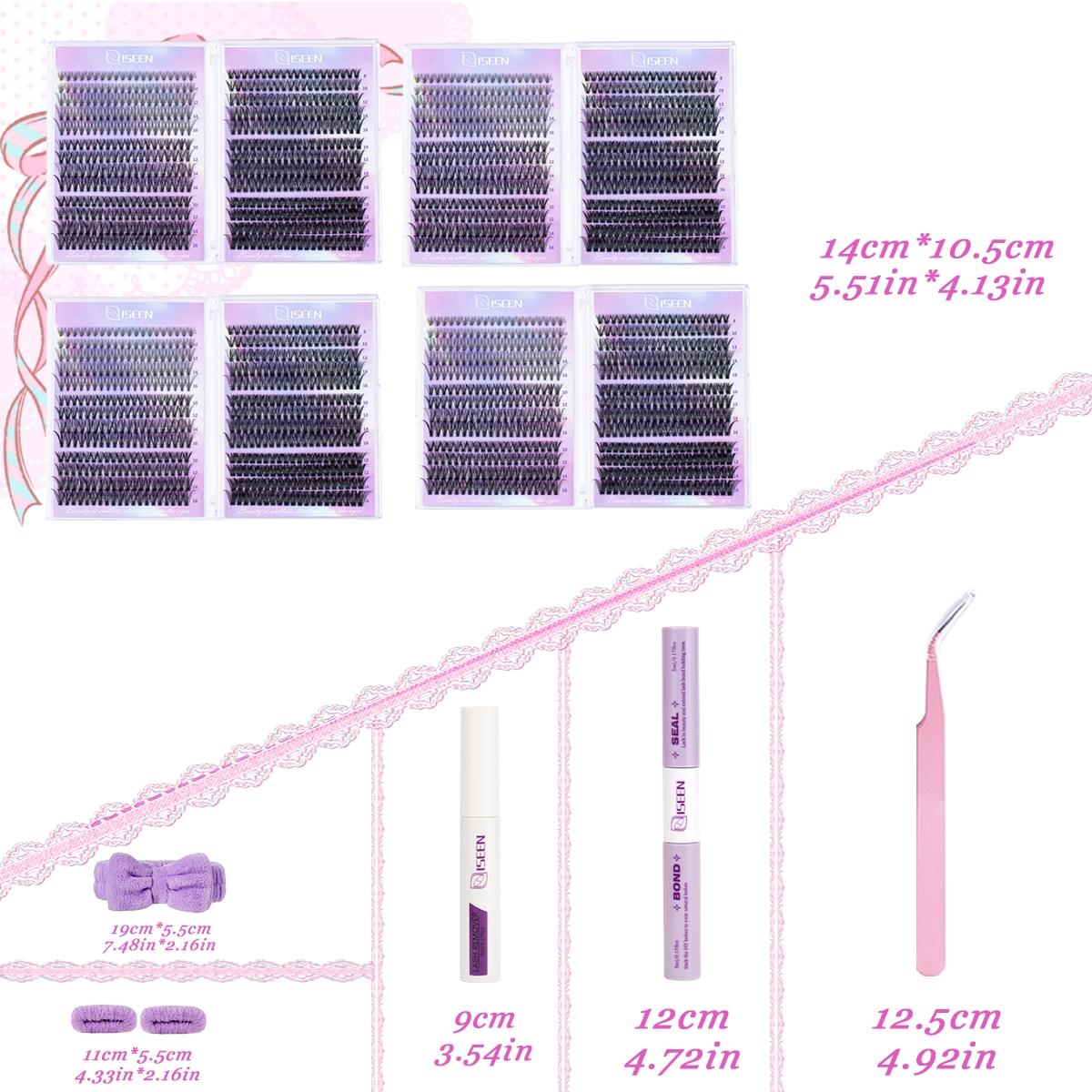 Dense Long Curly Eyelash Cluster Set, DIY Extension Kit for Beginners, Multiple Lengths, Includes Bond&Seal，Tweezers,Hair band Personal Use