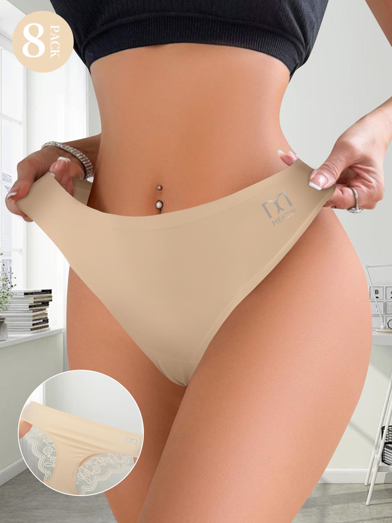 QUASTI 8-Pack Mid-Rise Spliced Lace Sexy Briefs for Women Breathable High Stretch Panties Soft Fashionable Seamless Underwear Basic Minimalist PantiesS-XXL Fabric Polyester