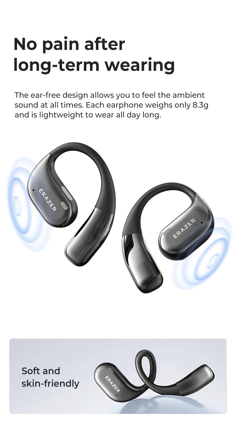 ERAZER X11 True Wireless Open Ear Earbuds Bluetooth 5.4 HIFI Sound Quality Sports Headphones OWS Earbuds Gaming with Low Latency Touch Control IPX5 Waterproof With microphone Earphones