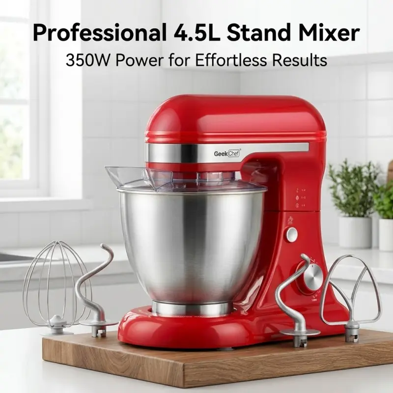 Retro Red Stand Mixer  5QT Tilt-Head Electric Kitchen Mixer with Stainless Steel Bowl, Dough Hook, Whisk & Beater | Aesthetic Baking Must-Have Gift