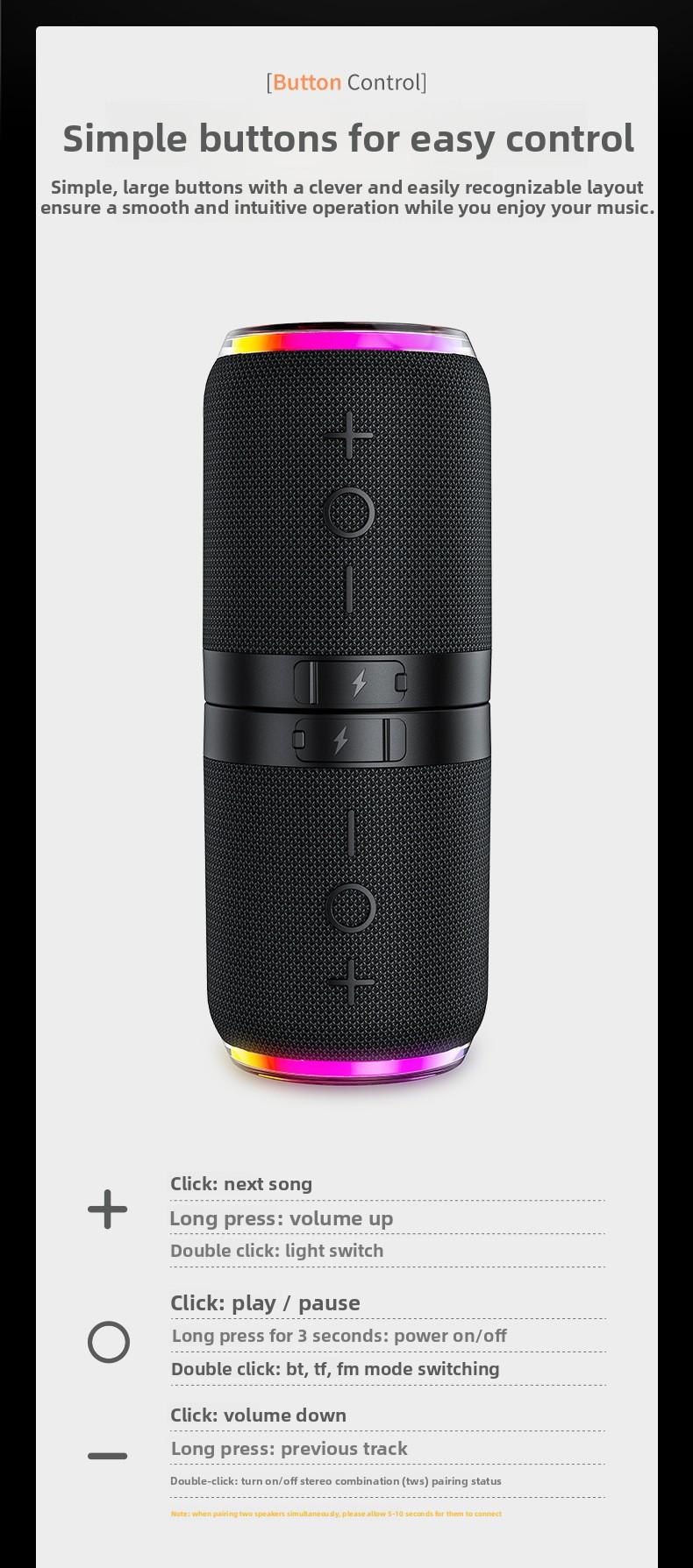 Popular Magnetic 2-in-1 Detachable Portable Bluetooth Speaker RGB Fabric Mini Speaker