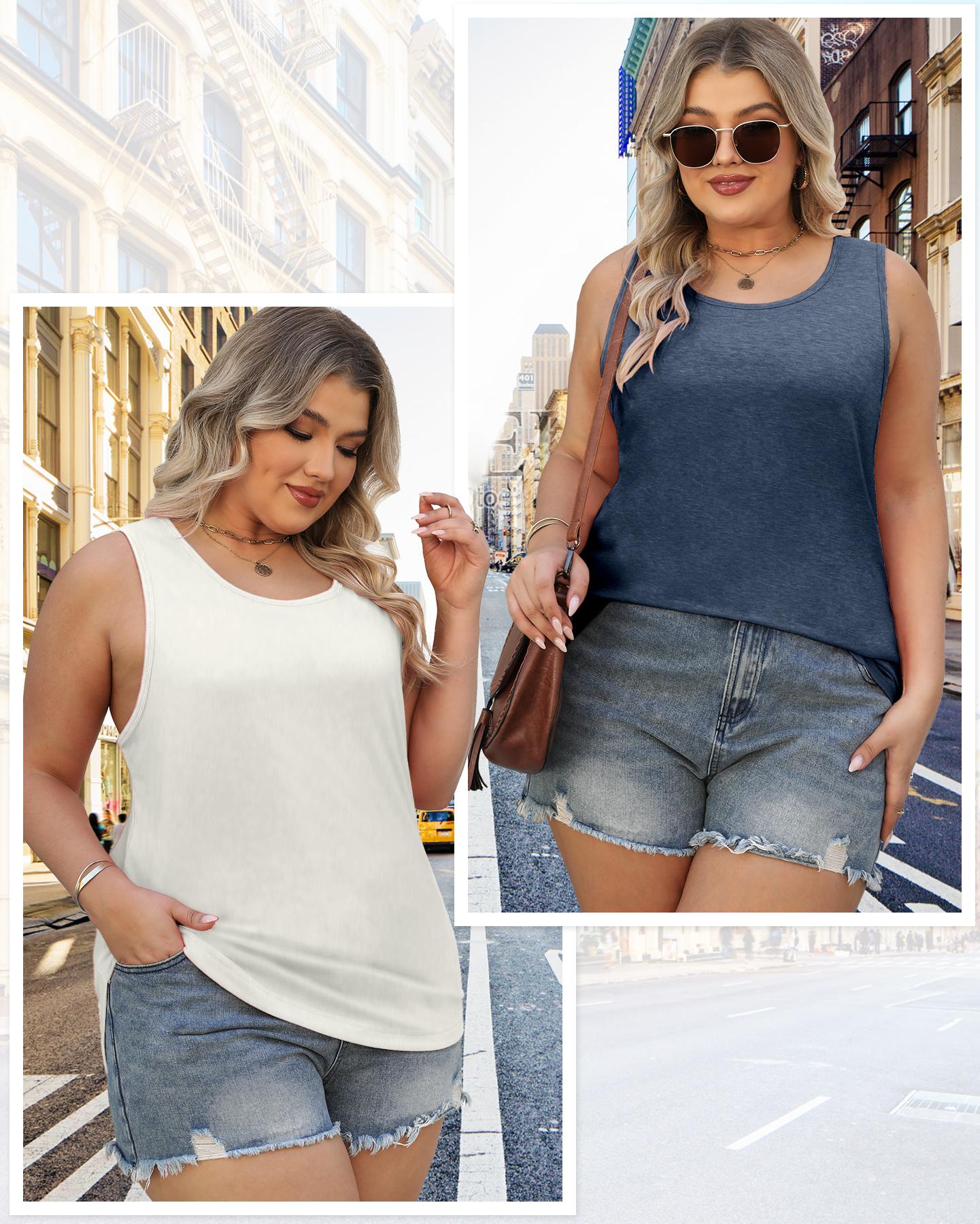 4 Pcs Tank Tops for Women Sleeveless Top Basic Tanks, Curved Hem