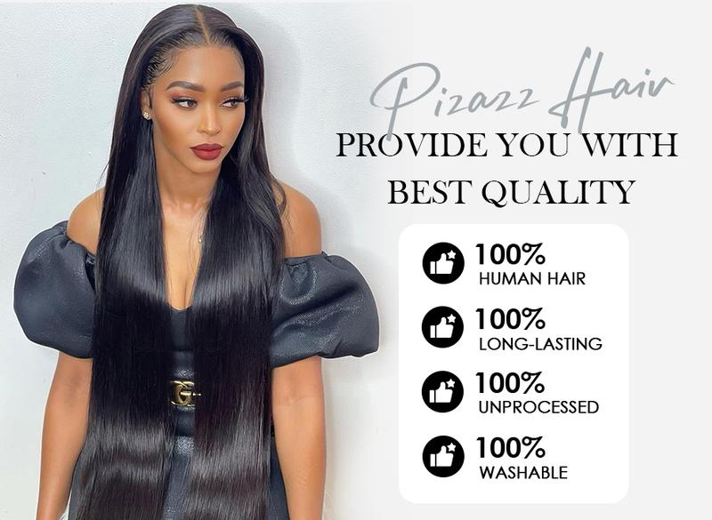 [New Upgrade] Pizazz Drawstring Glueless Wig 13x6 HD Transparent Lace Front Human Hair Wigs 220 Density Pre-Cut / Pre-Plucked Brazilian Straight Lace Frontal Wig With Tiny Knots