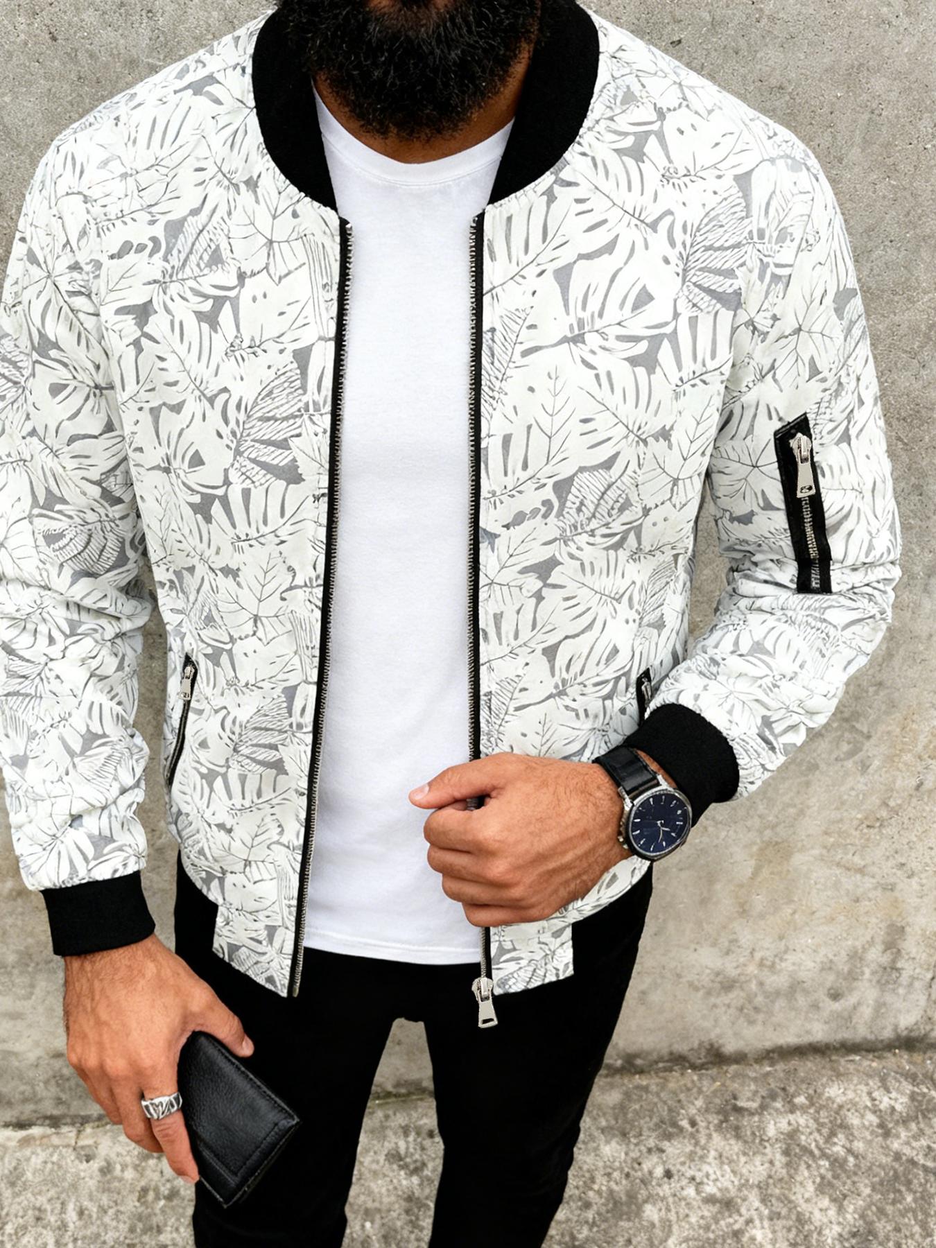 Men's Casual Jacket, Arm Zipper Detail - Baseball Collar Design, Versatile Lightweight Outerwear, Machine Washable, 100% Polyester, Suitable for Daily Wear, Sports, Jogging, and Formal Occasions - Spring and Autumn
